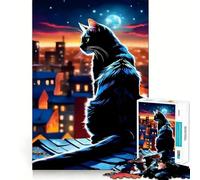 Puzzle da 1000 pezzi "Gatto nero che guarda la città" con bordi perfetti,gioco di allenamento mentale,divertimento a gioco lento,regalo di compleanno 38x52cm