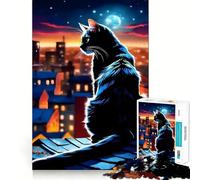 Puzzle da 1000 pezzi "Gatto nero che guarda la città",disegno accurato,gioco di logica,facile da giocare,regalo divertente per compleanno 50x75cm