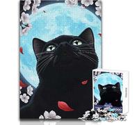 Puzzle da 1000 pezzi "Gatto nero che guarda la luna" per adolescenti, gioco di pensiero logico interattivo, ideale come regalo per occasioni memorabili, dimensioni 38x52cm