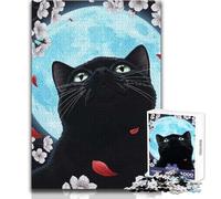 Puzzle da 1000 pezzi "Gatto nero che guarda la luna" per adolescenti, gioco di pensiero logico interattivo, ideale come regalo per occasioni memorabili, dimensioni 50x75cm