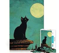 Puzzle da 1000 pezzi Gatto nero che guarda la luna,pezzi ben definiti,gioco per lo sviluppo delle capacità cognitive,divertimento e relax,decorazione natalizia (38x26cm)