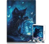 Puzzle da 1000 pezzi "Gatto nero con farfalla" per adulti e adolescenti, gioco creativo di risoluzione dei problemi, idea regalo memorabile e sentita, dimensioni 38x52cm