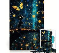 Puzzle da 1000 pezzi Gatto nero e farfalla Fantasy Bordo perfetto Gioco intelligente Sfida Divertimento Gioco lento Divertente Regalo di compleanno (50x75cm)