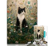 Puzzle da 1000 pezzi "Gatto nero e fiori" per adolescenti e adulti, sfida difficile antistress, migliora l'amore tra coppie, 50x75cm