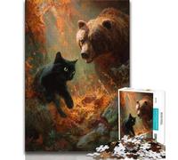Puzzle da 1000 pezzi "Gatto nero e orso bruno" per adulti e adolescenti, gioco stimolante e per famiglie con pezzi completamente interconnessi e di forma casuale, 50x75cm