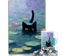 Puzzle da 1000 pezzi "Gatto nero in acqua", aiuta il cervello ad allenarsi, giocattoli avvincenti per coltivare la pazienza, gioco di sfida unico (38x26cm)
