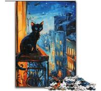 Puzzle da 1000 pezzi Gatto nero in città in cartone, attività per rafforzare i legami familiari, feste e compleanni (dimensioni 26x38cm)