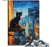 Puzzle da 1000 pezzi "Gatto nero in città" per adulti, regalo perfetto per compleanni, feste e decorazioni per la casa (dimensioni 50x75cm)