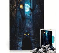 Puzzle da 1000 pezzi "Gatto nero in un vicolo spettrale", gioco rompicapo, decorazione per la casa, con pezzi di forma casuale completamente ad incastro 38x26cm