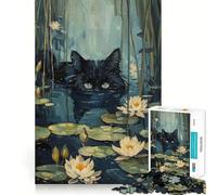 Puzzle da 1000 pezzi "Gatto nero nascosto nel fiume" con bordi sottili,gioco creativo per stimolare la mente e rilassare,regalo di Natale (50x75cm)
