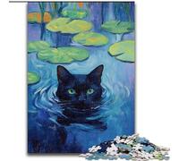 Puzzle da 1000 pezzi "Gatto nero nel lago", puzzle per adulti da 1000 pezzi, decorazione artistica, giocattolo di intelligenza per giochi al chiuso in famiglia (dimensioni 50x75cm)
