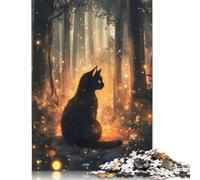 Puzzle da 1000 pezzi "Gatto nero nella foresta magica", puzzle giocattolo per adulti, puzzle per famiglie, puzzle regalo per adulti, impegnativi (75x50 cm)