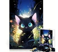 Puzzle da 1000 pezzi "Gatto nero nella foresta" per ragazzi, ideale per il benessere mentale, il tempo libero e il divertimento Perfetto per creare un bel puzzle e un regalo (50x75cm)