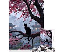 Puzzle da 1000 pezzi - Gatto nero nell'albero di ciliegio in fiore Decorazione per la casa Giocattoli Regali di compleanno Gioco educativo Allena il tuo cervello e le tue mani Dimensioni 38x26cm