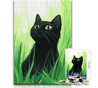 Puzzle da 1000 pezzi "Gatto nero nell'erba" per adolescenti, gioco di pensiero logico interattivo, ideale come regalo per occasioni memorabili, dimensioni 50x75cm