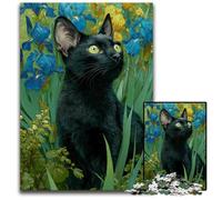 Puzzle da 1000 pezzi "Gatto nero nell'erba", puzzle di cartone, antistress, per trascorrere il tempo in casa, un'opera d'arte per bambini dai 14 anni in su, 26x38cm