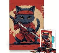 Puzzle da 1000 pezzi Gatto nero Samurai Giappone Gioco di precisione e assemblaggio Divertente,stimolante per la mente,ideale per momenti di relax,perfetto per decorazioni natalizie 38x52cm