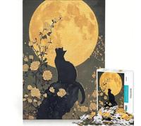 Puzzle da 1000 pezzi "Gatto nero serenata al chiaro di luna", gioco educativo, rilassante e stimolante per la mente, ideale come decorazione da scrivania 38x52cm