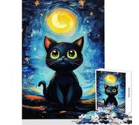 Puzzle da 1000 pezzi Gatto nero sotto la luna Giocattolo educativo Regali per donne e uomini Giochi educativi Interessanti per ridurre lo stress Dimensioni 38x52cm