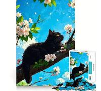 Puzzle da 1000 pezzi "Gatto nero su un albero in fiore" Gioco di precisione,stimola la logica,ideale per il tempo libero e come regalo di compleanno 38x26cm