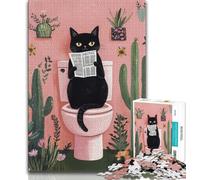 Puzzle da 1000 pezzi "Gatto nero sul water" per adulti e adolescenti, giocattolo educativo, giochi divertenti per famiglie, arredamento unico per la casa (75x50cm)