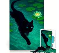 Puzzle da 1000 pezzi Gatto nero tra le ninfee Lotus Prowl,disegno ritagliato con precisione,sfida intelligente e divertente,gioco di svago,regalo di Natale 38x26cm