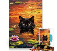 Puzzle da 1000 pezzi "Gatto nero tra le ninfee",taglio perfetto,divertente rompicapo cognitivo,gioco per il tempo libero,regalo artistico di Natale 50x75cm