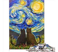 Puzzle da 1000 pezzi Gatto Notte Stellata Van Gogh puzzle per adulti e adolescenti puzzle di difficoltà puzzle in legno gioco educativo giocattolo decorazione della famiglia 1000 pezzi (75x50 cm)