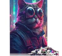 Puzzle da 1000 pezzi "Gatto, Occhiali, Giacca, Città", per adulti, difficoltà elevata, rafforza le relazioni tra i membri della famiglia, 1000 pezzi (38x26 cm)