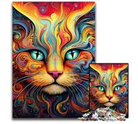 Puzzle da 1000 pezzi "Gatto psichedelico", rompicapo impegnativo, attività per famiglie, decorazione per la casa, regalo di Natale 26X38CM/10,23x14,96 pollici