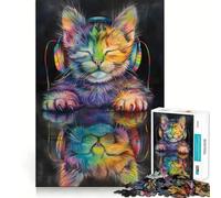 Puzzle da 1000 pezzi "Gatto riflesso che ascolta" per adolescenti, stimola la memoria, rilassante e divertente, con taglio di alta qualità, regalo elegante (38x26cm)