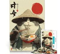 Puzzle da 1000 pezzi "Gatto Samurai che mangia ramen" Taglio premium Gioco creativo per stimolare la mente Divertimento e pace Decorazione natalizia da parete (50x75cm)