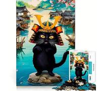 Puzzle da 1000 pezzi "Gatto Samurai in un villaggio giapponese" per adulti, ideale per migliorare la memoria, per un piacevole momento di relax, un'opera d'arte da assemblare e da collezione (38x26cm)