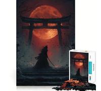 Puzzle da 1000 pezzi "Gatto Samurai sotto la Luna Rossa" per ragazzi, gioco di logica, divertente e silenzioso, con incastri precisi e taglio netto, regalo perfetto (38x52cm)