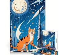 Puzzle da 1000 pezzi "Gatto sorridente sotto un cielo stellato" per adolescenti, gioco per l'esercizio mentale, relax, design, assemblaggio, lista dei desideri di Babbo Natale 50x75cm