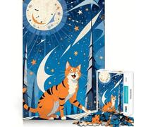 Puzzle da 1000 pezzi "Gatto sorridente sotto un cielo stellato" per ragazzi, gioco di logica e svago, bordi sottili, regalo speciale 38x26cm