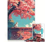 Puzzle da 1000 pezzi "Gatto sotto i ciliegi in fiore" Taglio premium Gioco creativo per stimolare la mente e favorire la pace Decorazione natalizia da parete (50x75cm)