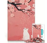 Puzzle da 1000 pezzi "Gatto sotto i ciliegi in fiore" Taglio premium Gioco creativo per stimolare la mente Pace e divertimento Decorazione natalizia da parete (38x26cm)