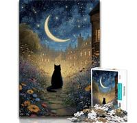 Puzzle da 1000 pezzi "Gatto sotto il cielo notturno" per adulti e adolescenti, antistress, sfida difficile, arredamento e regali unici per la casa (75x50cm)