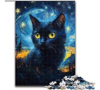 Puzzle da 1000 pezzi "Gatto sotto il cielo notturno" Puzzle da 1000 pezzi per adulti, regalo perfetto per l'arredamento della casa, divertimento in famiglia, età 14+ (dimensioni 26x38cm)