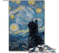 Puzzle da 1000 pezzi "Gatto sotto il cielo stellato" per adolescenti, giocattoli, giochi educativi, regali di Babbo Natale segreto antistress per bambini dai 14 anni in su (50x75cm)