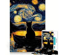 Puzzle da 1000 pezzi "Gatto sotto la notte stellata" Gioco di precisione e divertente per stimolare la mente e creare un'atmosfera rilassante,ideale come regalo di Natale (50x75cm)