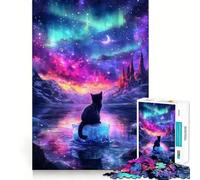 Puzzle da 1000 pezzi "Gatto sotto l'aurora boreale" con taglio liscio,gioco creativo,giocattolo rilassante,regalo di Natale per il tempo libero (38x26cm)