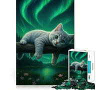 Puzzle da 1000 pezzi "Gatto sotto l'aurora boreale" Gioco di squadra perfetto Attività per la mente Divertente e rilassante Regalo di Natale (50x75cm)