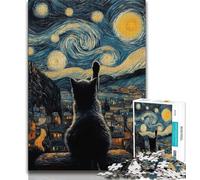 Puzzle da 1000 pezzi "Gatto sotto le stelle" per adolescenti, gioco per famiglie, antistress, sfida difficile, collezione di artisti, belle arti, 38x26cm