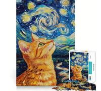 Puzzle da 1000 pezzi "Gatto sotto un cielo stellato" Gioco creativo con tagli precisi,ideale per stimolare la mente e creare un'atmosfera rilassante,perfetto come regalo di compleanno o per hobby