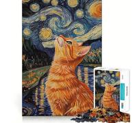 Puzzle da 1000 pezzi "Gatto sotto un cielo stellato" Gioco creativo con tagli precisi,ideale per stimolare la mente e creare un'atmosfera rilassante,perfetto come regalo di compleanno o per hobby