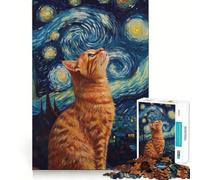 Puzzle da 1000 pezzi "Gatto sotto un cielo stellato" Gioco di costruzione con taglio netto,ideale per momenti di relax e divertimento,perfetto per compleanni (50x75cm)