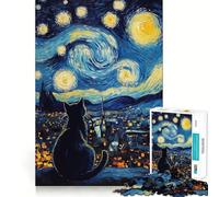 Puzzle da 1000 pezzi "Gatto sotto un cielo stellato" Gioco di squadra perfetto,attività per la mente,divertente e rilassante,ideale come regalo di Natale (38x52cm)