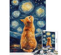 Puzzle da 1000 pezzi "Gatto sotto un cielo stellato" per adulti rompicapo difficile ideale come regalo per tutta la famiglia (dimensioni 50x75cm)